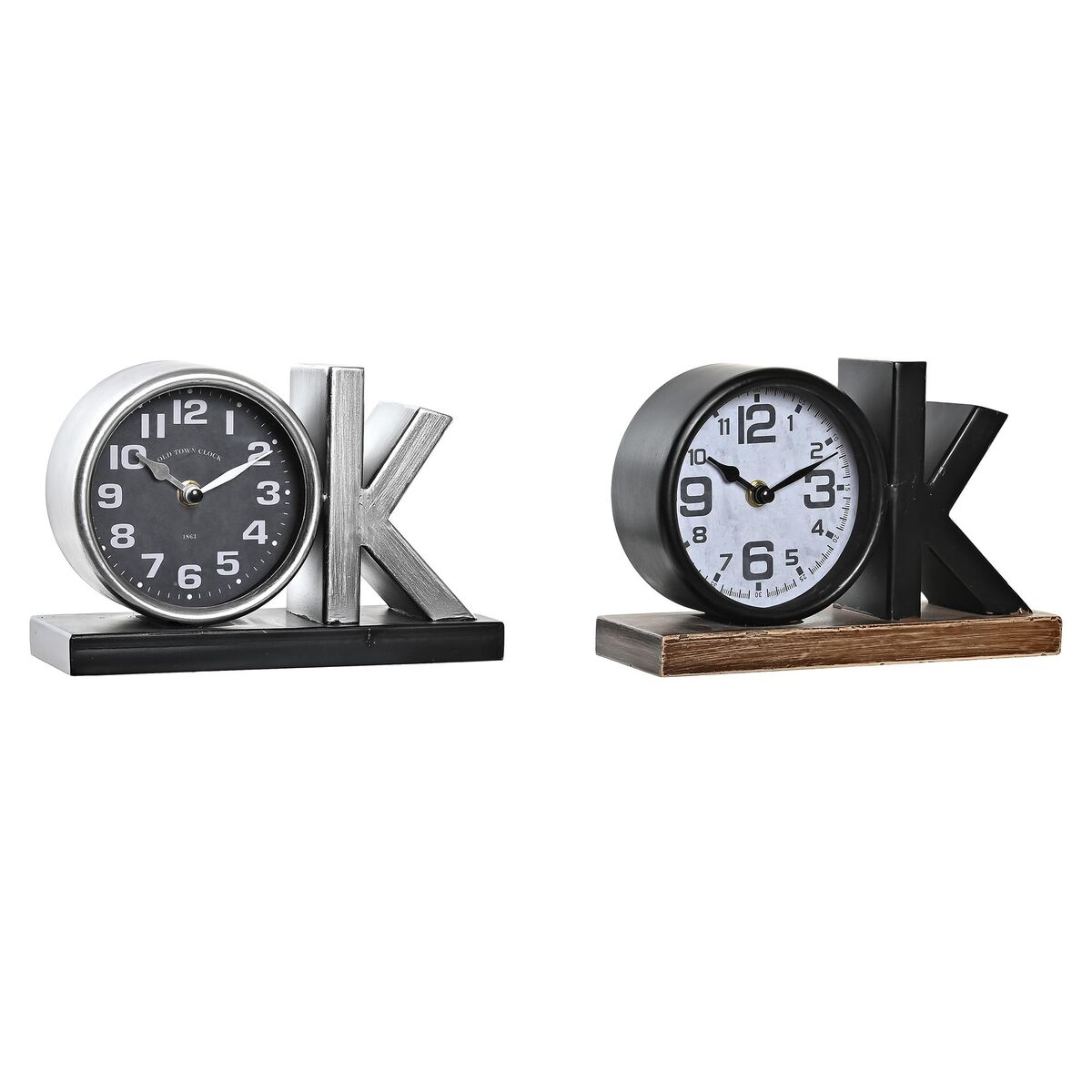 Table clock DKD Home Decor Black Silver (2 Units)